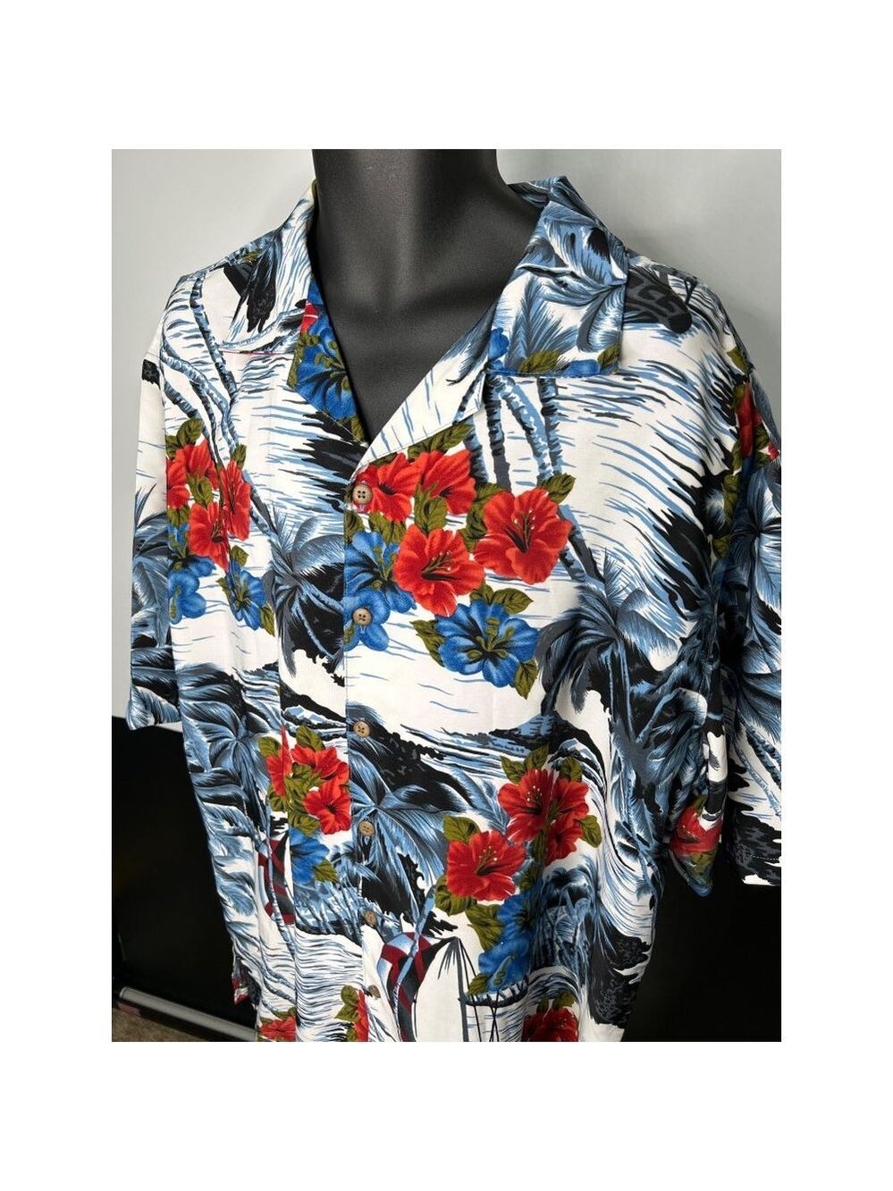 Reservoir Hawaiian Style Shirt Blue Red Green 2XLT Big & Tall - Picture 3 of 7